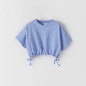 NWT Zara 7Y blue crop top with bow trim